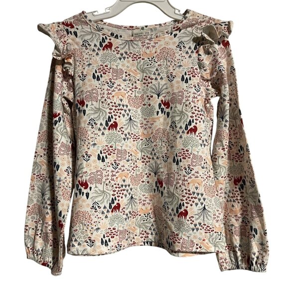 Rachel Zoe Girls Floral Long Sleeve Top Size 5T Woodland Print Ruffle Detail - Picture 1 of 6